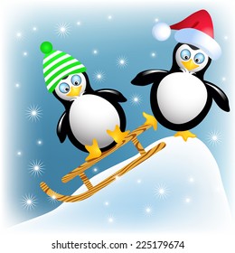Funny Penguins Sledding Stock Vector (Royalty Free) 225179674 ...