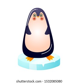 Funny penquin with red cheeks standing on ice vector illustration