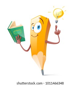 Funny pensil with book and idea lamp.