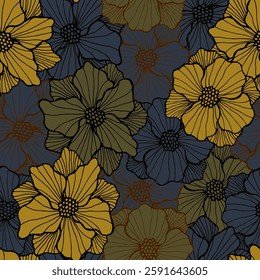 Funny peony flower seamless sample. Organic bouquet ornament. Peony bloom with contour petals. Wallpaper print. Garden blossom summer repeating design stencil motif.