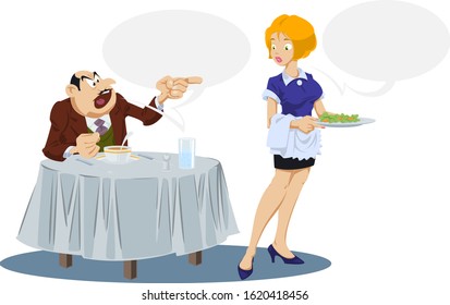 Funny People. Angry Client Quarreling With Waitress.