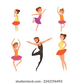 Funny People Dancing Ballet Wearing Tutu Dress Vector Set