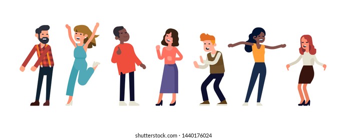 Funny people dancing. Set of partying people having great time. Positive emotions concept vector illustration with group of characters enjoying themselves 