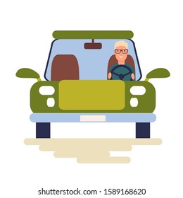 Funny people driving cars isolated on white background. Men in automobile. Front view. Colorful vector illustration in flat cartoon style.