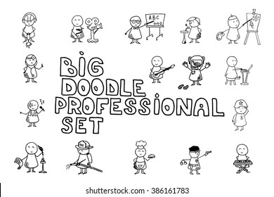 Funny people icons. Big doodle professional set. Vector Illustration.