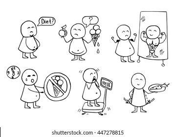 Funny People Icons Health Foodt Doodles Set Vector Background Funny People Icons Health Foodt Doodles Set Vector Background