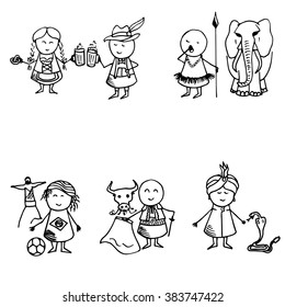 Funny people icons. National set. Vector Illustration.