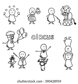 Funny people icons. Vector Illustration. Circus set.