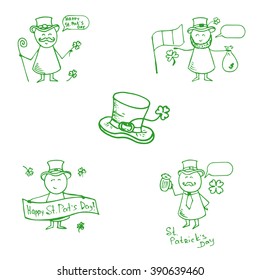 Funny people icons. Vector Illustration. Doodles set for st.Patrick's day.