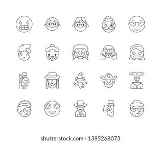 Funny people line icons, signs, vector set, outline illustration concept 