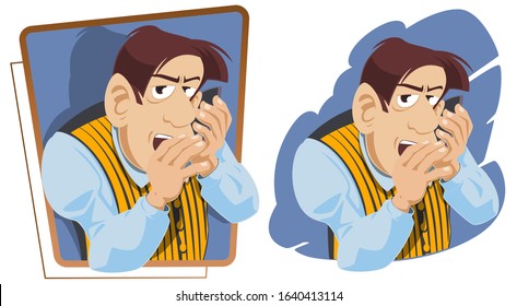 Funny people. Man gossips. Businessman talking by phone.