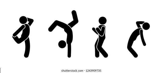 funny people stick figure man dancing isolated silhouettes