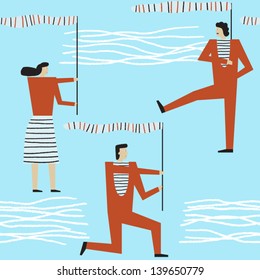 funny people with striped flags vector seamless pattern