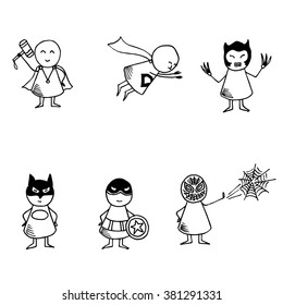 Funny people. Super heroes set. Vector icons.