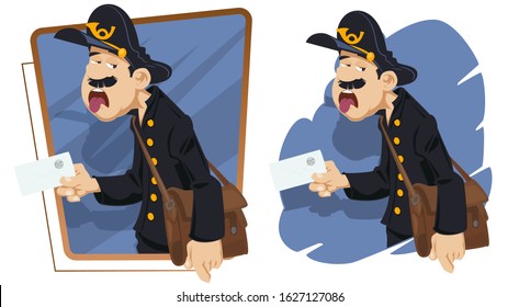 Funny people. Weary postman with letter.