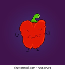 Funny pepper on orange background . Cartoon vegetables.Vector illustration