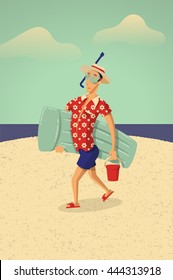 funny person at the beach, vector background