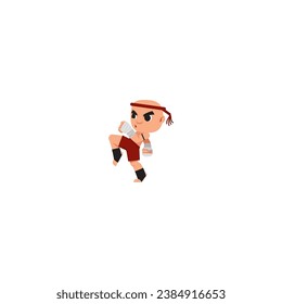 funny person poses with martial arts sports pose