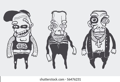 funny personages set. vector illustration.