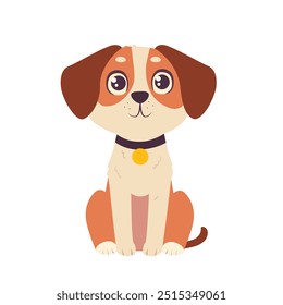 Funny pet in flat style. Dog in a sitting position, isolated on a white background. Pet