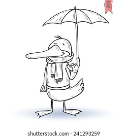 funny pet in the rain, vector illustration.