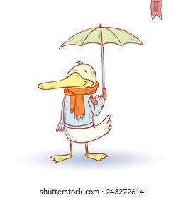 funny pet in the rain, vector illustration.