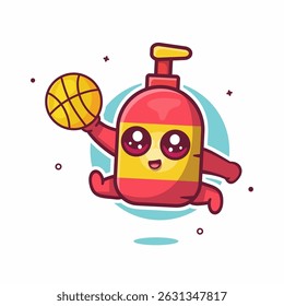 funny pet shampoo bottle character mascot playing basketball isolated cartoon