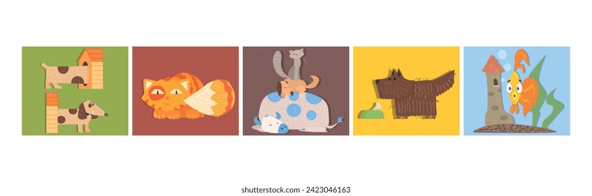 Funny Pets with Action and Emotion Vector Set