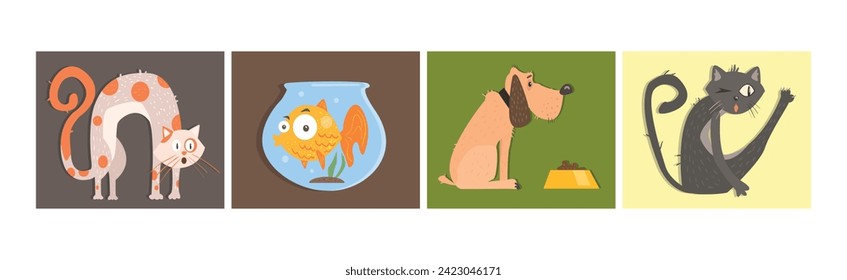Funny Pets with Action and Emotion Vector Set