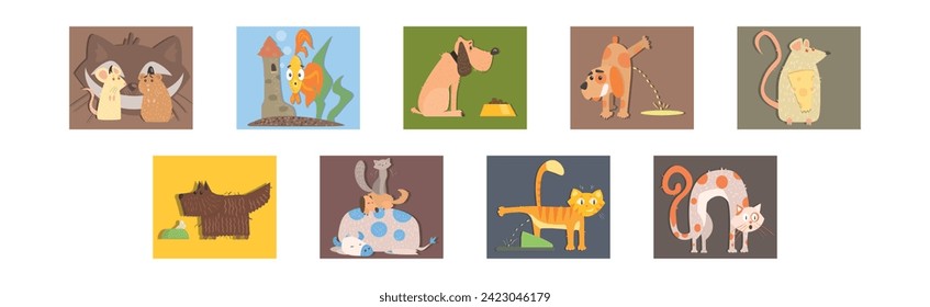 Funny Pets with Action and Emotion Vector Set