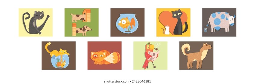 Funny Pets with Action and Emotion Vector Set