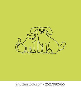 Funny pets, dogs and cats, vector illustration in trendy flat simple linear style, funny mascot and cartoon character, friendly sticker and badge for advertising, social media