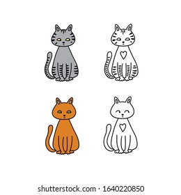 Funny pets on a white background. Different cartoon cats set. Simple modern geometric flat style vector illustration. For decoration of children's rooms, textiles, wallpaper, postcards, etc.