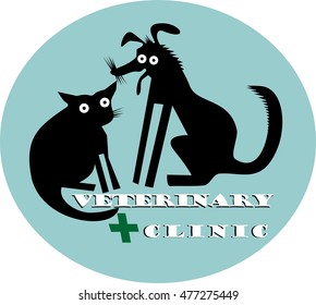  Funny pets, veterinary clinic symbol with cross