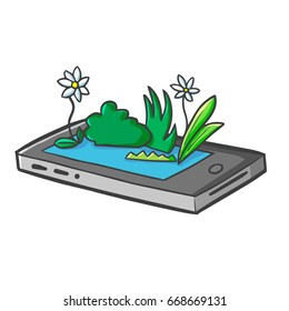 Funny phone with plant on it - vector.