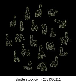 Funny phosphorus llamas. Cute alpacas camel and wild lamas ethnic animals vector doodle characters. Illustration llama wildlife, farm zoo lama, alpaca, guanaco domestic