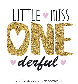 funny phrase with heart for Baby clothes. Little miss onederful One derful 1st birthday Baby t-shirt print 1st year. Girl. Glitter. First Birthday Fun Cut file. Heart. Original. For baby girl. 