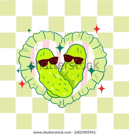funny pickle cartoon illustration, cute dill, Groovy retro pickled cartoon, Pickle lover, Cucumbers, Coquette Pickle girl clipart, cowboy Pickle Cartoon Character with a Attitude wearing Sunglasses