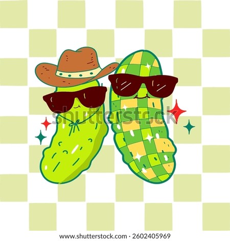 funny pickle cartoon illustration, cute dill, Groovy retro pickled cartoon, Pickle lover, Cucumbers, Coquette Pickle girl clipart, cowboy Pickle Cartoon Character with a Attitude wearing Sunglasses