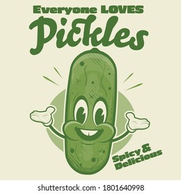 funny pickle cartoon illustration in retro style
