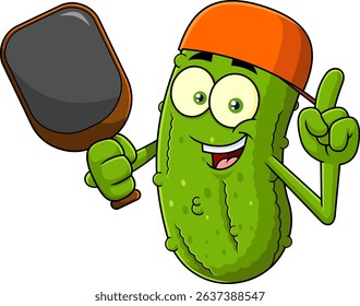 Funny Pickleball Cartoon Mascot Character Wearing Orange Cap and Holding Paddle – Vector Hand Drawn Illustration Isolated On Transparent Background