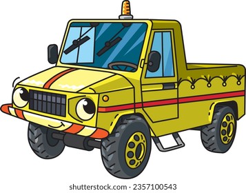 Gracioso coche de recolección con ojos vectoriales ilustrativos.