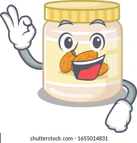 A funny picture of almond butter making an Okay gesture