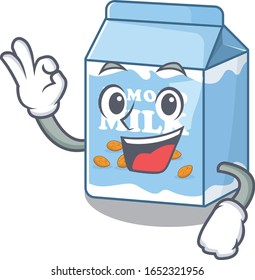 A funny picture of almond milk making an Okay gesture