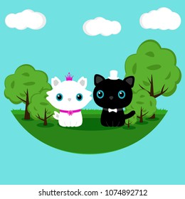Funny picture with cats. Flat design. Vector illustration