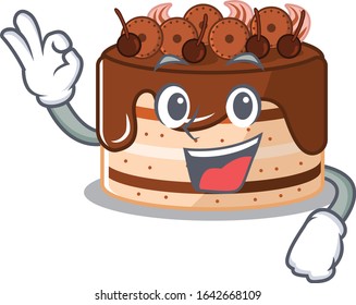 A funny picture of chocolate cake making an Okay gesture