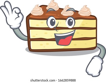 A funny picture of chocolate slice cake making an Okay gesture