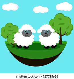 Funny picture with lambs. Flat design. Vector illustration.