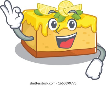 A funny picture of lemon cheesecake making an Okay gesture