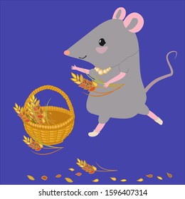 Funny picture with a mouse and a basket